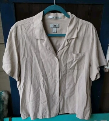 Top Bill Blass Caqui Seda Manga Corta Talla XL. Foto 1 de 3