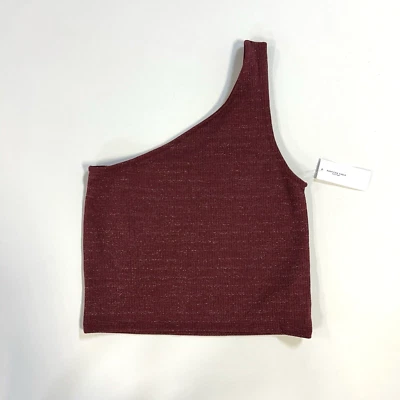 American Eagle AE Women’s Medium One Shoulder Crop Top Metallic Burgundy NEW NWT - Image 1 of 4