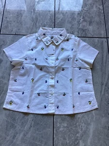 J. Crew Crew cuts Girls White Short Sleeve Garçon Shirt Fruit Embellishments S - Picture 1 of 5