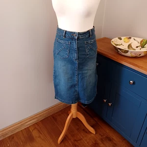 Bay Blue Denim Pencil Skirt 8 Pockets Vintage Y2K 90s Retro Preppy Cotton Split - Picture 1 of 11