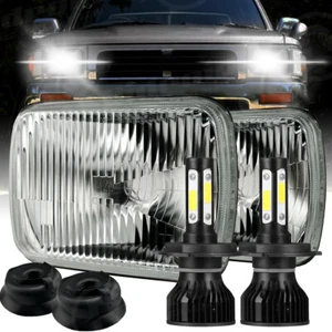 7X6 Semi Sealed Glass Lens Headlight Metal Headlamp H4 LED Headlight Bulbs Kit - Picture 1 of 22