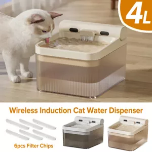 Wireless Cat Water Fountain 4L Water Dispenser with Motion Sensor Pet Fountain - Picture 1 of 16