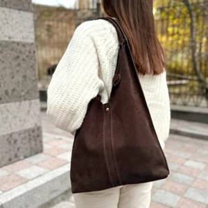Mujer GENUINO Gamuza Marrón Bolso de Mano Hombro Hobo Bolso Shopper - Imagen 1 de 17