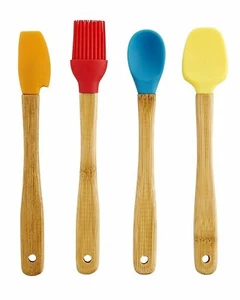 Mrs Andersons 4pc Bamboo & Silicone Mini Tool Set - Spatula Baster Spoon Scraper - Picture 1 of 3