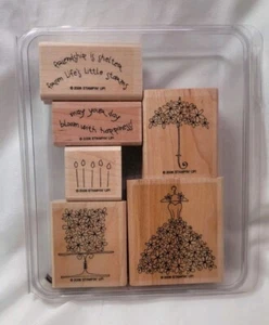 Stampin Up Blooming Happiness Floral Wood Mounted Rubber Stamp Set 6 - Imagen 1 de 9