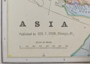 Vintage 1901 ASIA Map 22"x14" ~ Old Antique Original CHINA ISRAEL JAPAN NEPAL - Picture 1 of 12