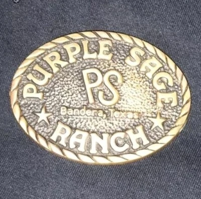 Fivela de cinto vintage roxa Sage Ranch latão maciço - Imagem 1 de 2