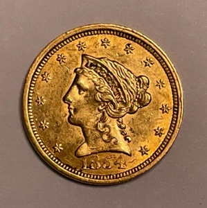 1854-P US $2.5 Gold Liberty Head Quarter Eagle Coin - Picture 1 of 9