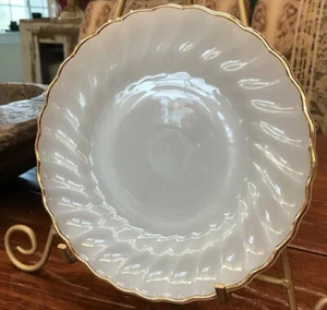 7 PLATES Dessert Salad Vintage Fire King Oven Ware Milk Glass 7.5” Gold Trim - Picture 1 of 4