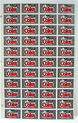 44 Diet Coke  Soda Pop Stickers Coca Cola USA 1989 Adv Sheet - Image 1 of 2