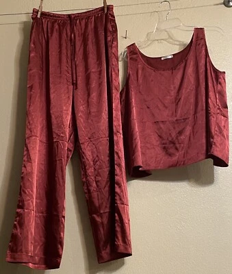 Conjunto de pijama de seda satinado Ekouaer para mujer M espalda dividida sin mangas pierna larga pantalones bolsillos Foto 1 de 4