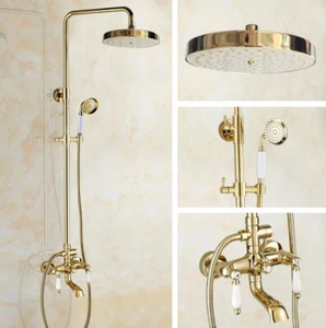 Cuarto de baño Gold Rain Shower Cabezal System Mixer Ceramic Hand Spray Shower Grifo - Imagen 1 de 8