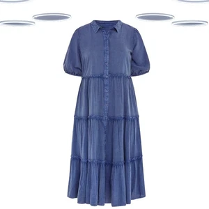 Ex Women's Plus Size Button Front Midi Shirt Dress in Blue (Defect) - Picture 1 of 6