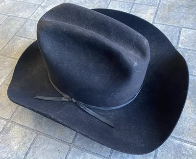 Sombrero de Vaquero Bailey Doble Mezcla de Piel Negro Hecho en Texas EE. UU. Talla 7 5/8 Foto 1 de 4
