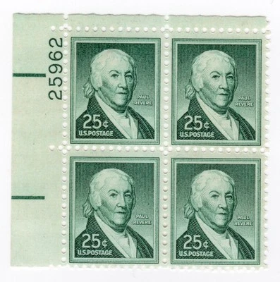Scott #1048 Paul Revere Plate Block of 4 Stamps - MNH P#25962 UL #2 - Image 1 of 2