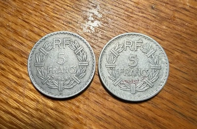 FRANCE 5 FRANCS 1947 & 1949 B TWO COINS LOT - Image 1 of 2