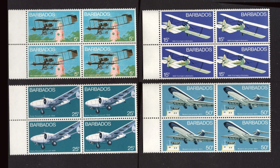 M83 Barbados 1973 SG472/475 QEII: Aviación en bloques marginales izquierdos de 4. UMM Foto 1 de 1
