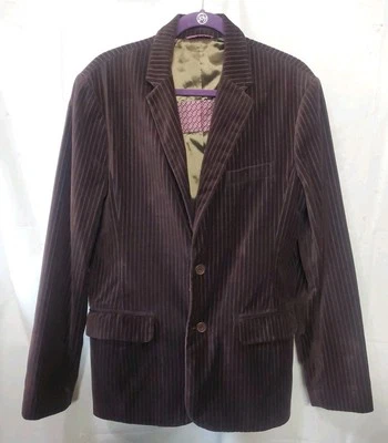 Guess Men's Velvet Pinstripe Blazer 100% Cotton Size M Dark Plum- Brown Y2K - Image 1 of 4
