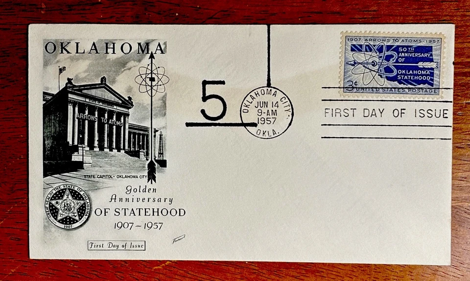 UNITED STATES 50TH ANNIVERSARY OF OKLAHOMA STATEHOOD FDC 1957 SC#1092 NSA - Image 1 of 1