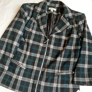 Giacca blazer donna Dressbarn media a quadri nero blu zip manica 3/4 - Foto 1 di 11
