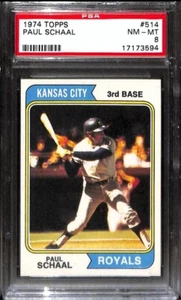1974 TOPPS PAUL SCHAAL #514 PSA 8 gradi carta da baseball vintage KANSAS CITY ROYALS - Foto 1 di 4