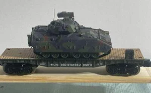 O GAUGE MILITARY ARMY FLAT CAR WITH BRADLEY FIGHTING VEHICLE NEW - Picture 1 of 8