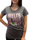M&M's Green M&M Melts in Your Mouth Cap Sleeve Junior T-Shirt Top (Grey/Pink)
