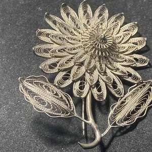 Antique Sterling Silver Filigree Layered delicate Flower Brooch C Clasp HTF Beau - Picture 1 of 18