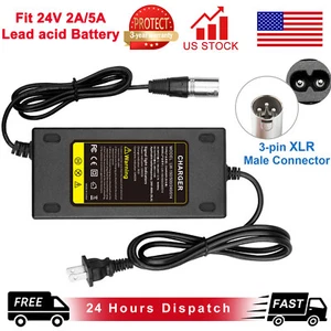 24V 5A/2A 3-Pin Male XLR Battery Charger for Pride Mobility,Jazzy Power Chair - Picture 1 of 20