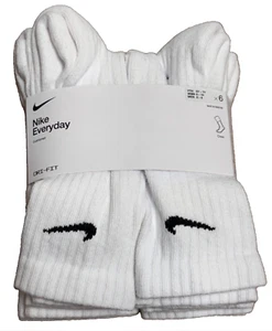 AUTHENTIC Nike Kid's Youth Everyday Crew Socks 6-PAIRS WHITE MEDIUM 5Y-7Y - Picture 1 of 5