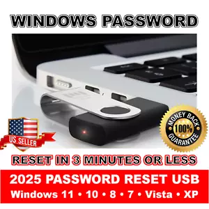 2025 Windows Password Reset USB • Reset in 3 Min. Win 11, 10, 8, 7, Vista, XP - Picture 1 of 3