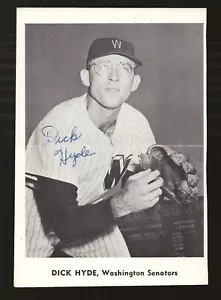 Foto autografiada de Dick Hyde 1959 de Jay Publishing 5x7 senadores de Washington - Imagen 1 de 1