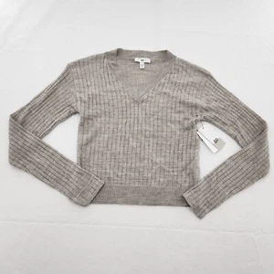 BP Womens Small Cropped Sweater Gray Heathered Long Sleeve V Neck Ribbed Knit - Picture 1 of 6