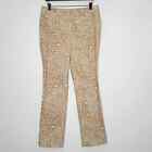 Doncaster Beige & White Leopard Print Corduroy Front Zip Boot Cut Pants Size 10