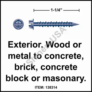 (3000) Tornillo de hormigón azul diamante 1/4 x 1-1/4 cabezal de lavadora hexagonal ranurado #138314 - Imagen 1 de 1