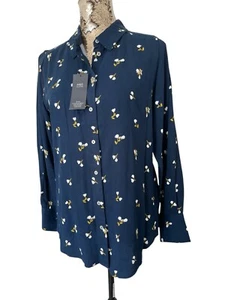 CAMISA/BLUSA M&S Estampado Floral ~ Talla 8/S ~ AZUL Marks Spencer Suave - Imagen 1 de 10