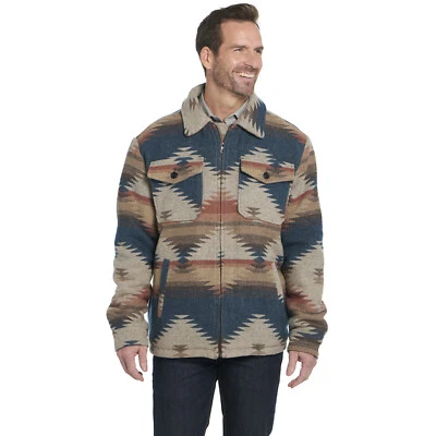Cripple Creek Hombres Cremallera Frontal Manta Camisa Navajo Verde Azulado 100% Poliéster Chaqueta Foto 1 de 3