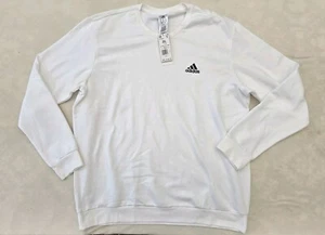 Adidas Men's Crewneck Essentials Fleece Sweatshirt 2XL White Black Logo NWT - Picture 1 of 5