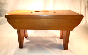 Diminutive PINE STOOL w CRECENT MOON CUTOUT small bench or plant stand
