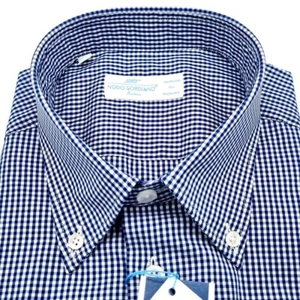 Herren Hemd blau kariert Button Down Popeline 100% Baumwolle Mako Weben Berge - Bild 1 von 7