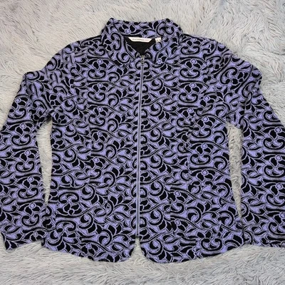 Isaac Mizrahi куртка женщин S фиолетовый пейсли карманы молнии комфорт легкий  - Изображение 1 из 4