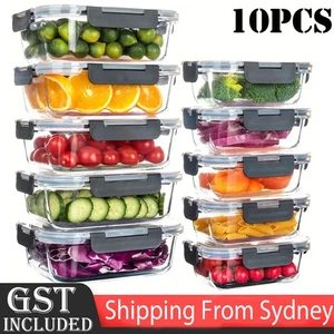 Glass food storage containers with lids airtight - 10 Pack Meal Prep Containers - Picture 1 of 12