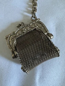 Chatelaine Mesh Coin Purse Victorian Keychain Chain Silver Metal - Picture 1 of 6