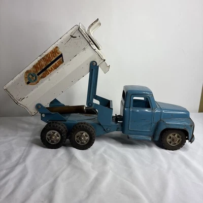 1950s Blue- White Pressed Steel Buddy L Hydraulic Dumper Dump Truck 21"  U.S.A - Image 1 of 4