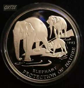 *GUTSE* CAMBOYA, 20 RIELS 1993, ELEFANTES, PLATA, PROOF. - Foto 1 di 2