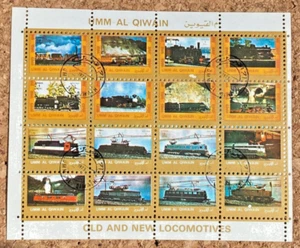 Umm Al Qiwain, Mi Locomotives Mini Stamp Sheet Canceled. - Picture 1 of 2