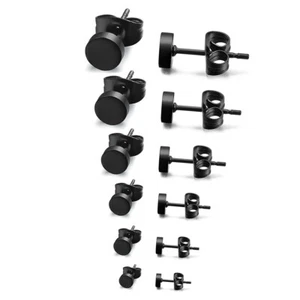 6 Pairs Black Round Stainless Steel Stud Earrings Set for Men - Picture 1 of 5