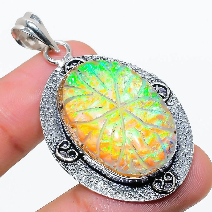 Triplet Opal Gemstone Handmade 925 Sterling Silver Jewelry Pendant Size 1.8" - Image 1 of 1