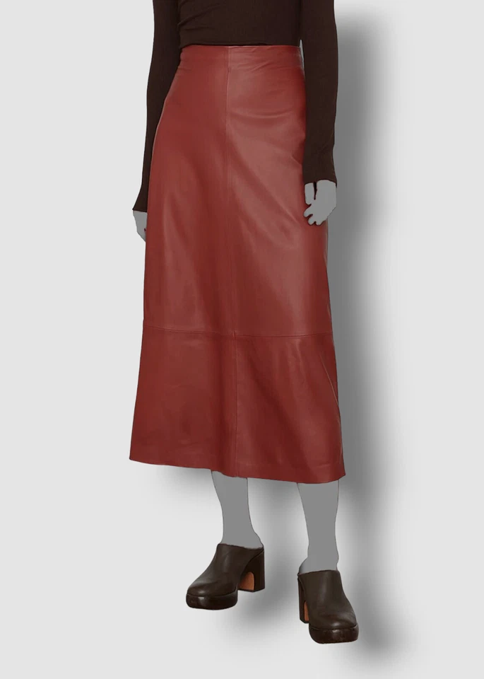 Vince Womens Red Straight Leather Midi Skirt Size 10