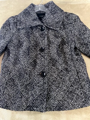 Talbots Coat Womens Petites 12P Lined Black & White Herringbone Wool Blend - Image 1 of 4